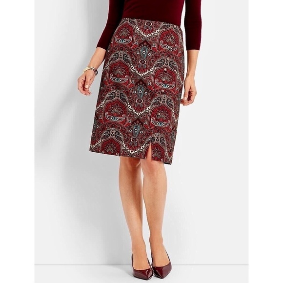 NWT!! TALBOTS Opulent Paisley Side Button Faux Wrap Skirt Academia 14P 14 Petite - Picture 7 of 14